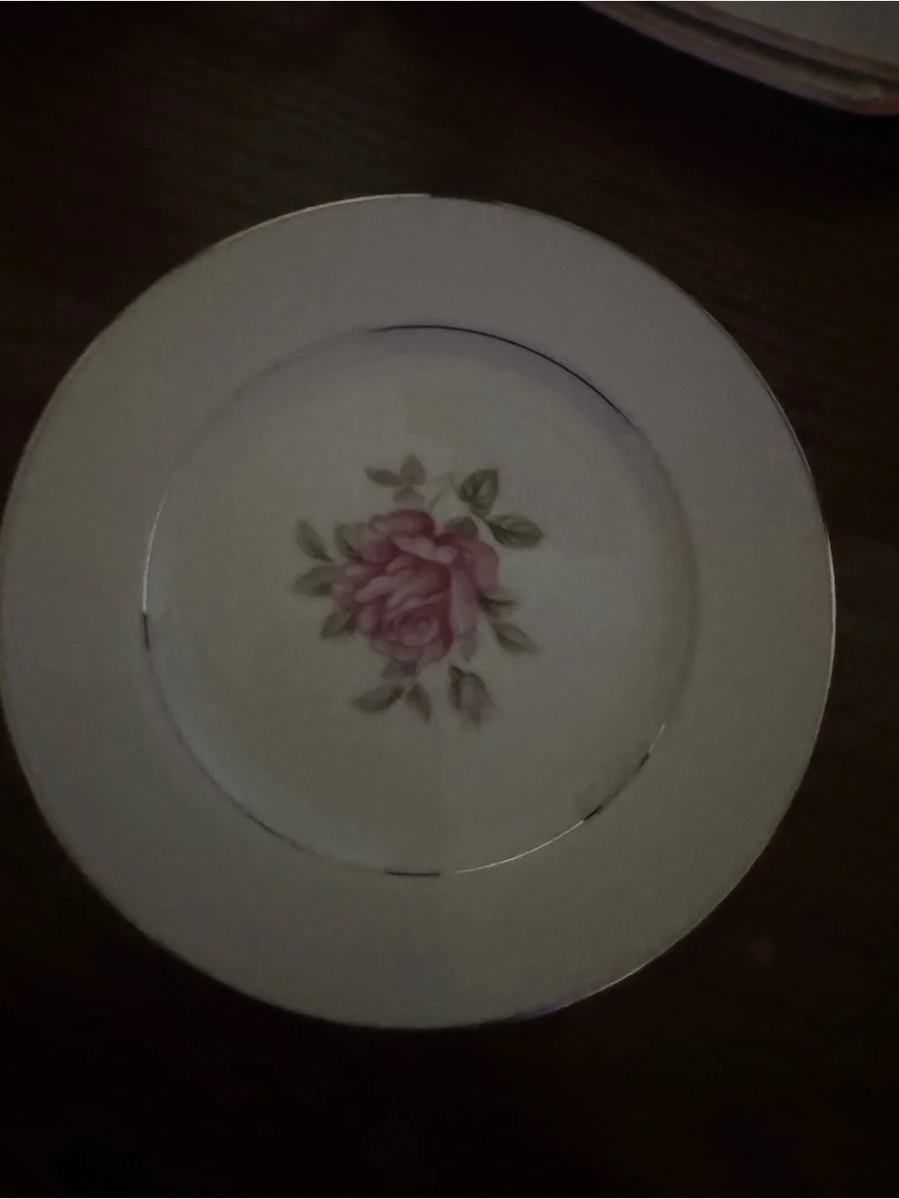 Classic White Dessert Plate with Pink Rose Motif